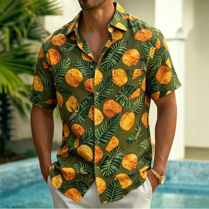 Men's tropical element geometric splicing printed shirt with pockets, a summer vacation top with a romantic atmosphere
Men's tropical element geometric splicing printed shirt with pockets, a summer vacation top with a romantic atmosphere