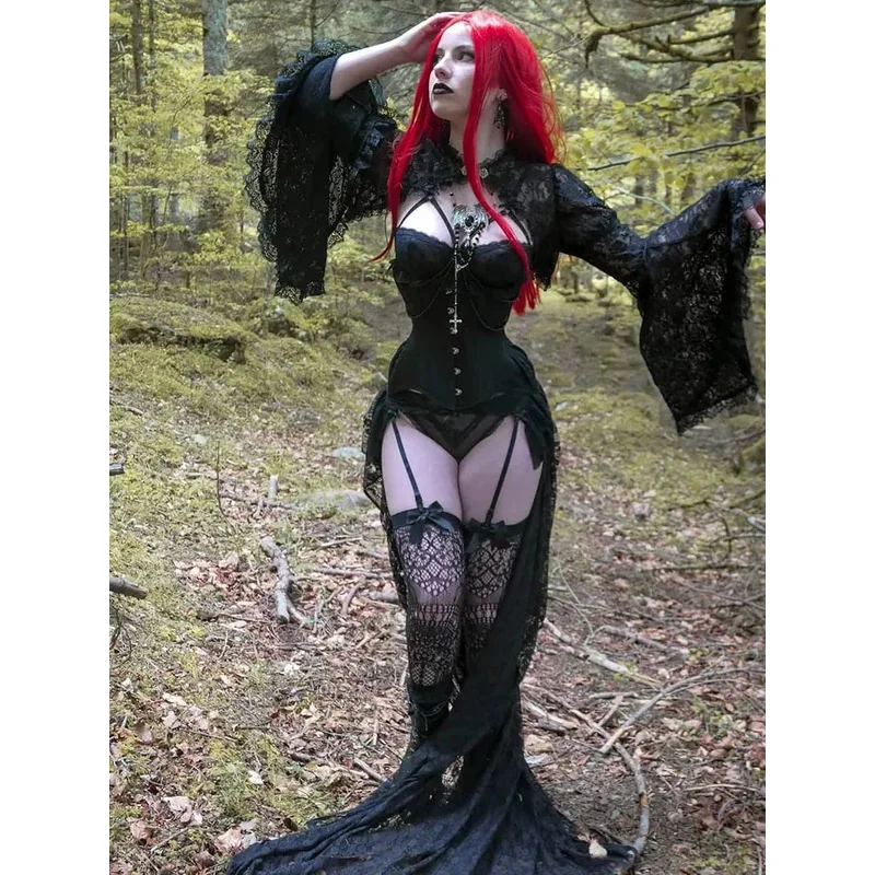 Gothic Clothes Black Lace T-shirt Women Streetwear Flare Sleeve See Through Sexy Crop Top Elegant Aesthetic Cropped Tops UVc;3.k
Gothic Clothes Black Lace T-shirt Women Streetwear Flare Sleeve See Through Sexy Crop Top Elegant Aesthetic Cropped Tops UVc;3.k