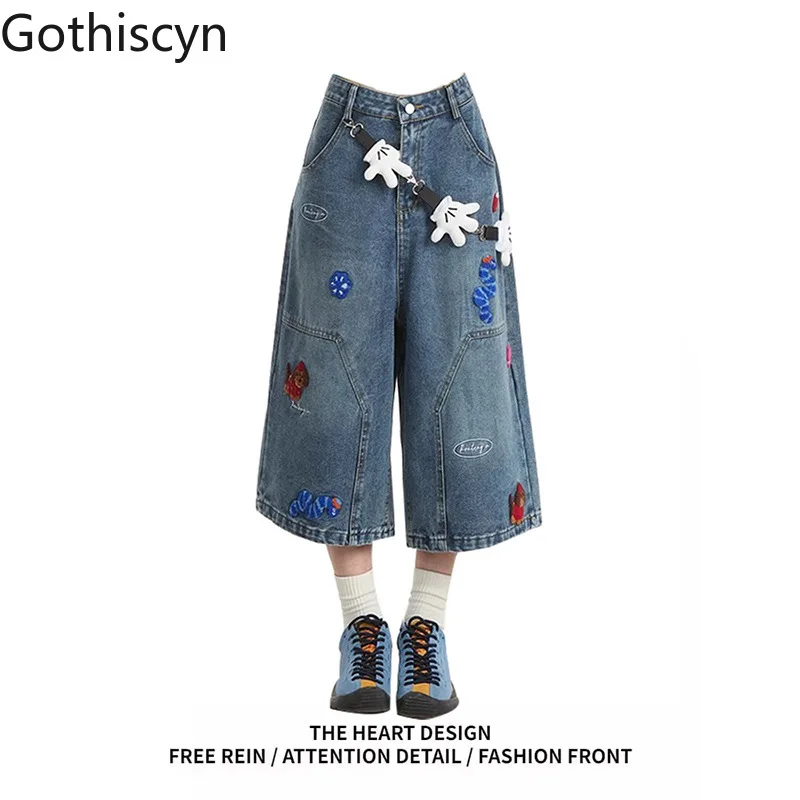 Gothiscyn Fun Embroidered Jeans for Women's Summer High Waist Washed Loose Straight Casual Calf-length Shorts Female Clothes
Gothiscyn Fun Embroidered Jeans for Women's Summer High Waist Washed Loose Straight Casual Calf-length Shorts Female Clothes