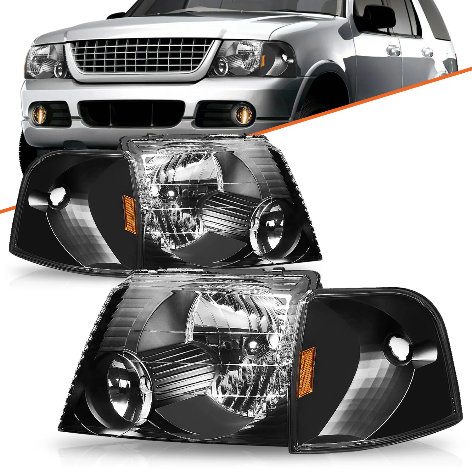 For 2002 2003 2004 2005 Ford Explorer Black Headlights+Corner Signal Lights Pair
For 2002 2003 2004 2005 Ford Explorer Black Headlights+Corner Signal Lights Pair
