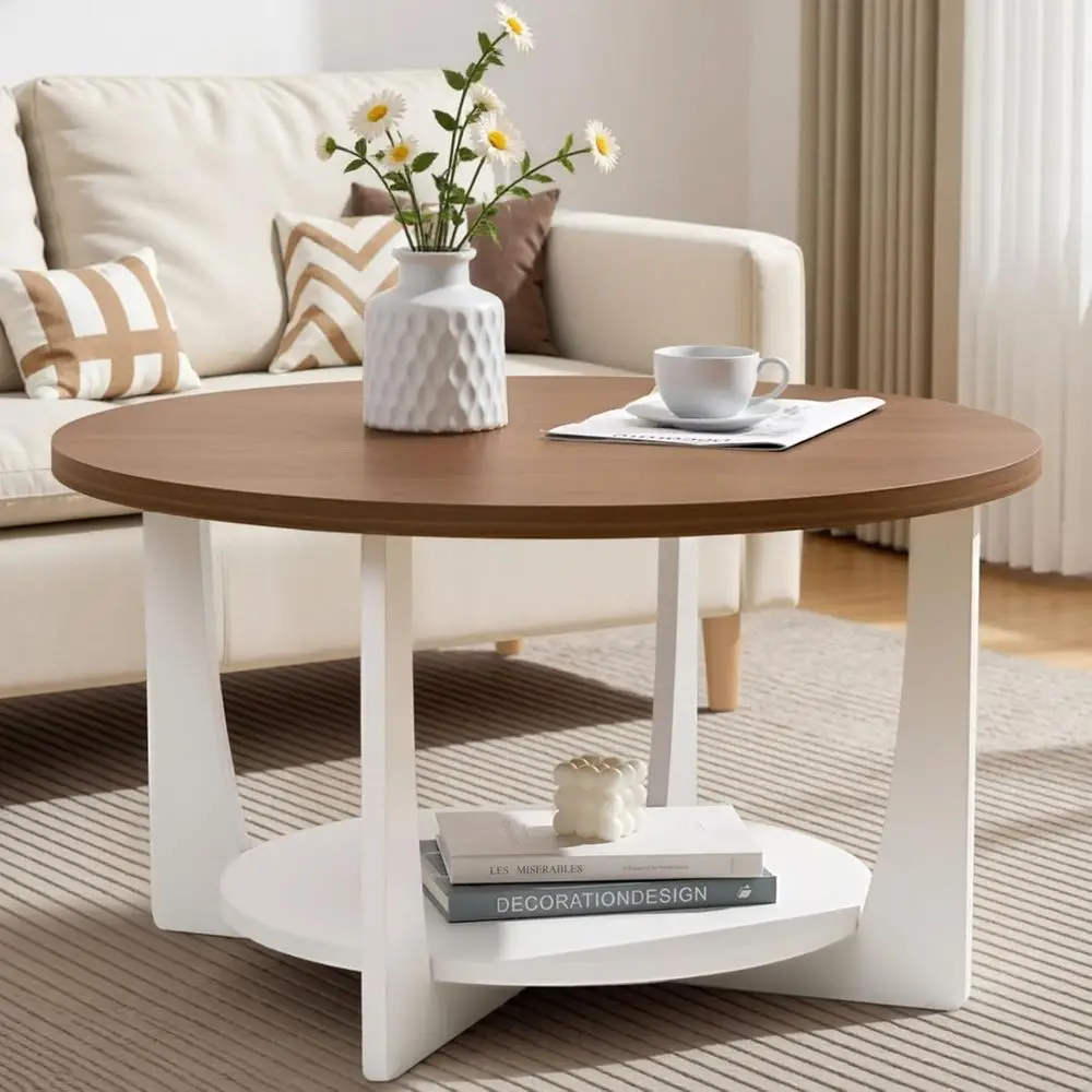 31.5'' Round Coee Table with Solid Wood Pine Legs, 2-Tier Rustic Coee Table with Storage Shel, Small ern Wood Circle Center Tabl
31.5'' Round Coee Table with Solid Wood Pine Legs, 2-Tier Rustic Coee Table with Storage Shel, Small ern Wood Circle Center Tabl