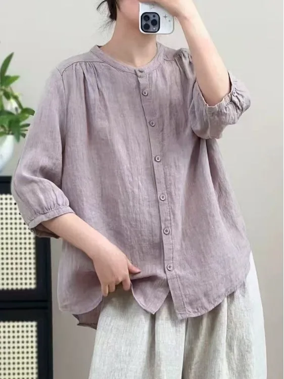 Artistic Vintage Natural Cotton Linen Shirt Women's Summer New Style Slimming Versatile Seven-Sleeve Shirt Top
Artistic Vintage Natural Cotton Linen Shirt Women's Summer New Style Slimming Versatile Seven-Sleeve Shirt Top