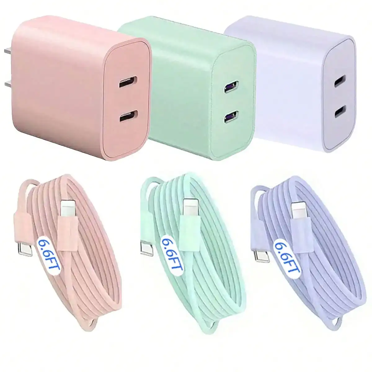 PD Fast Charger Set 1 Pack USB-C Wall Charger Block with 2Pcs 6.6FT Long C to Lightning Cable Quick Charge Adapter Compatible for iPhone 11/12/13/14 Pro Max XR XS Max X AirPods Pro
PD Fast Charger Set 1 Pack USB-C Wall Charger Block with 2Pcs 6.6FT Long C to Lightning Cable Quick Charge Adapter Compatible for iPhone 11/12/13/14 Pro Max XR XS Max X AirPods Pro