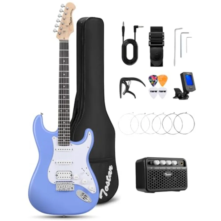 Beginner electric guitar kit with amp for men and women: 39 full-size 6-string, lightweight metallic blue body, rounded design,
Beginner electric guitar kit with amp for men and women: 39 full-size 6-string, lightweight metallic blue body, rounded design,