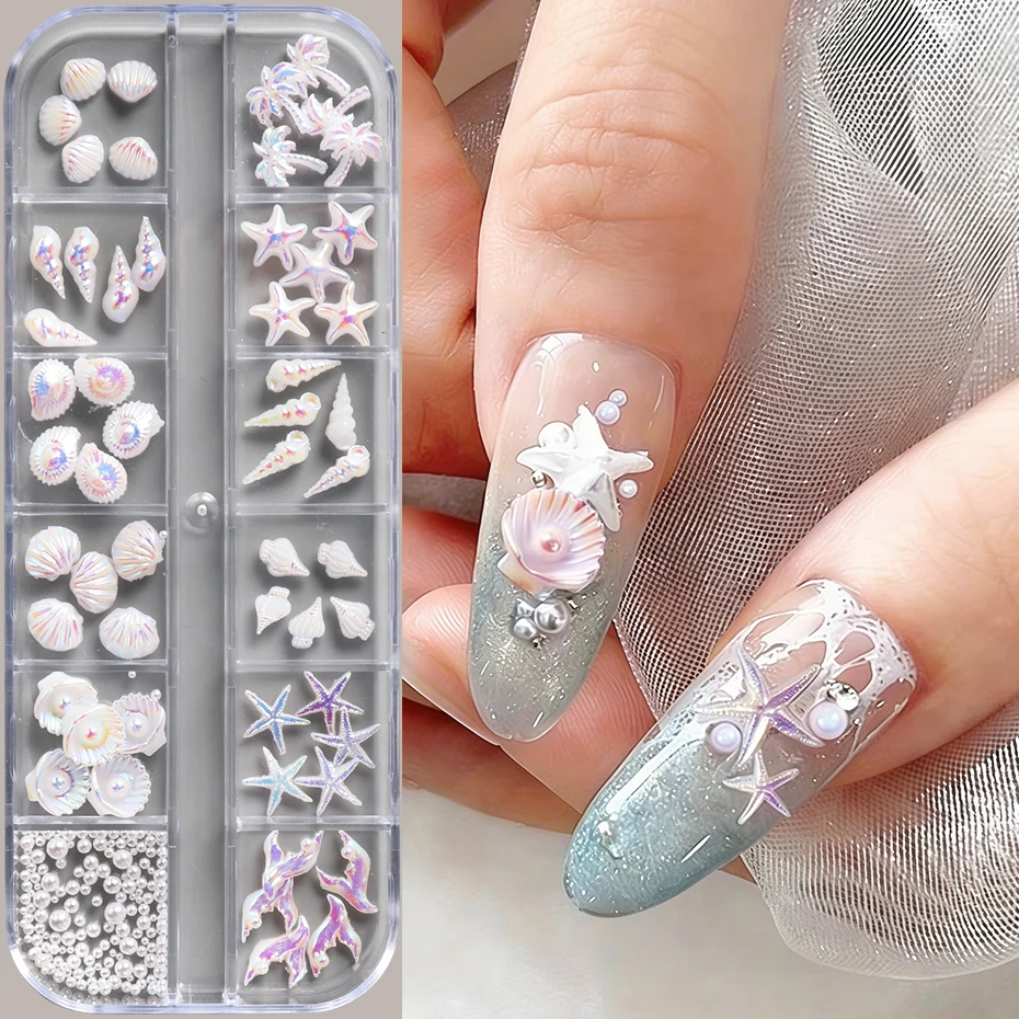 12 Grid Aurora Ocean Nail Charms 3D Resin Starfish, Seashells, Conches, Mermaid Tail, Coconut Tree Mixed Pearl Nail Art Decor
12 Grid Aurora Ocean Nail Charms 3D Resin Starfish, Seashells, Conches, Mermaid Tail, Coconut Tree Mixed Pearl Nail Art Decor