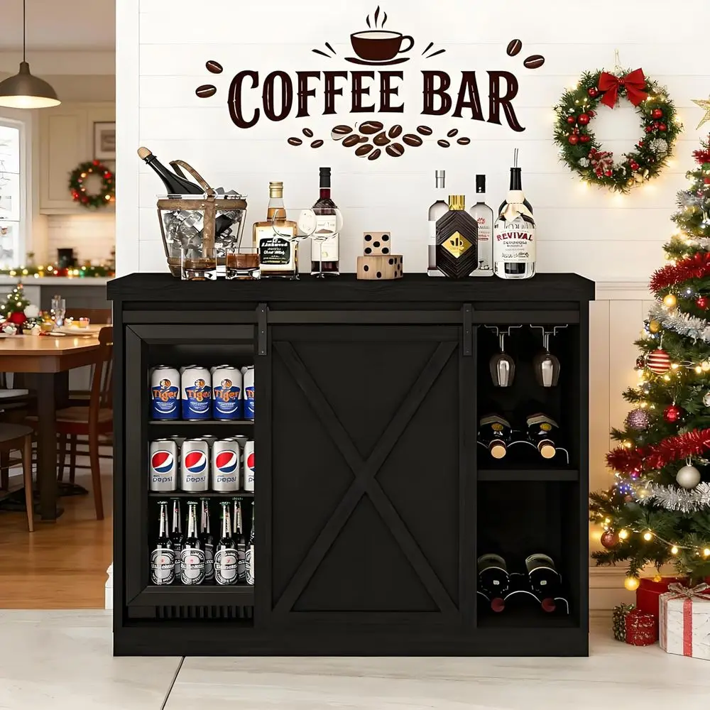 49.2 Ridge Space Coffee Bar Cabinet with Sliding Barn Door, Kitchen Buffet Sideboard, Wine Rack, Glass Holder, Power Outlets, fo
49.2 Ridge Space Coffee Bar Cabinet with Sliding Barn Door, Kitchen Buffet Sideboard, Wine Rack, Glass Holder, Power Outlets, fo