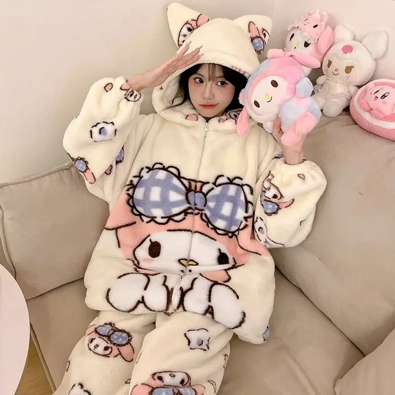 Ins Style Soft Coral Velvet Pajamas Girl My Melody Cute Cartoon Zipper Hooded Thickened Warm and Comfortable Home Clothes Set
Ins Style Soft Coral Velvet Pajamas Girl My Melody Cute Cartoon Zipper Hooded Thickened Warm and Comfortable Home Clothes Set