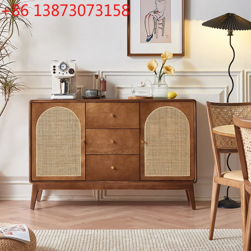 Japanese rattan solid wood sideboard home living room wabi-sabi style storage B&B double door locker with drawers
Japanese rattan solid wood sideboard home living room wabi-sabi style storage B&B double door locker with drawers