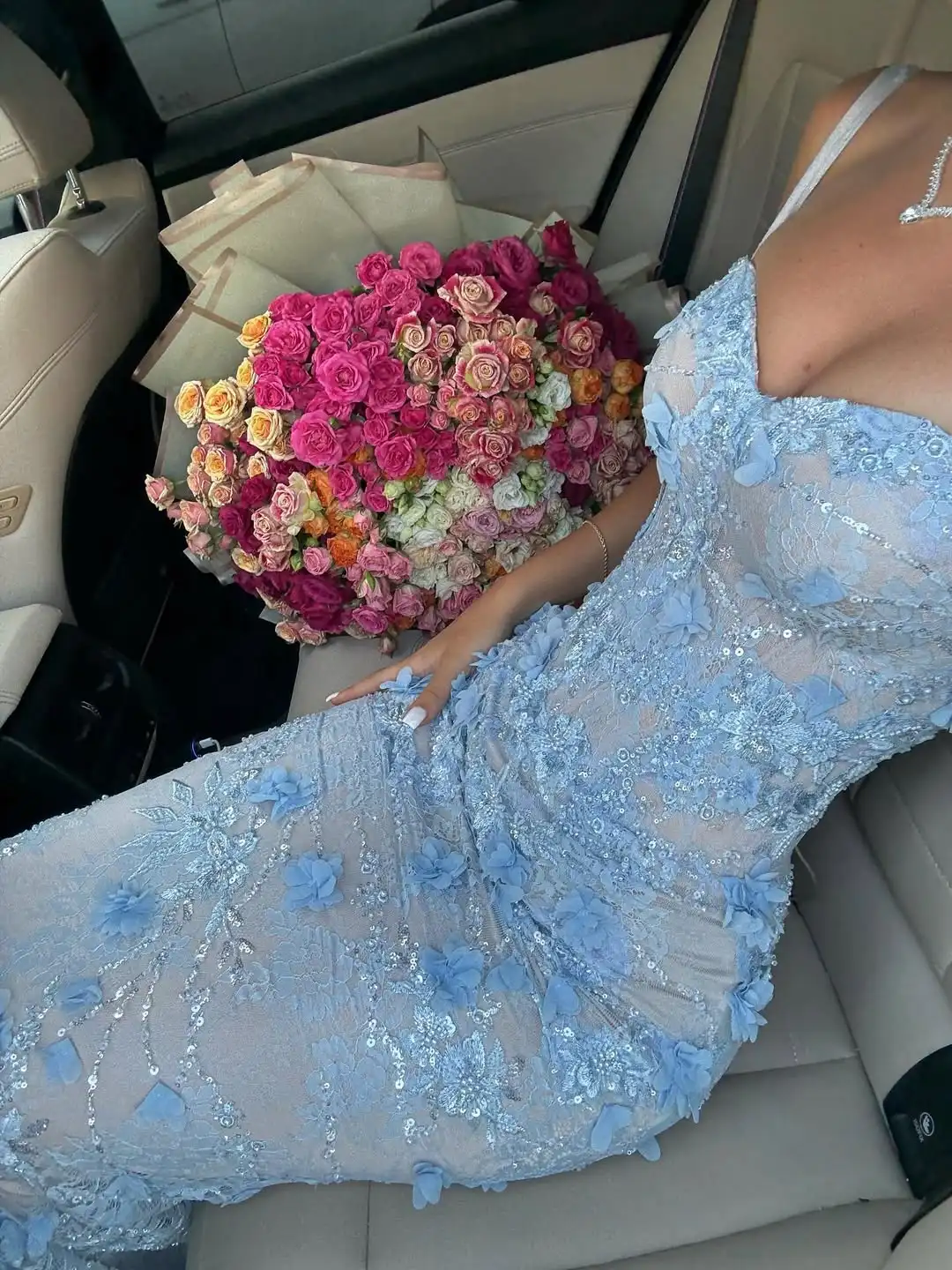 Ofherown Elegant Light Blue Lace Appliques Sequin Mermaid Prom Dresses Spaghetti Straps Sweetheart Formal Evening Gown for Women
Ofherown Elegant Light Blue Lace Appliques Sequin Mermaid Prom Dresses Spaghetti Straps Sweetheart Formal Evening Gown for Women