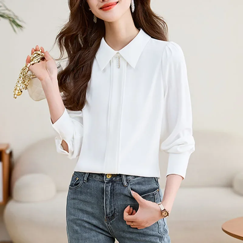 New Long Sleeve Turn Down Collar Women Blouse White Beading Blouse Shirt Women Tops Blouses Shirts Blusas Para Mujer Blusa N216
New Long Sleeve Turn Down Collar Women Blouse White Beading Blouse Shirt Women Tops Blouses Shirts Blusas Para Mujer Blusa N216