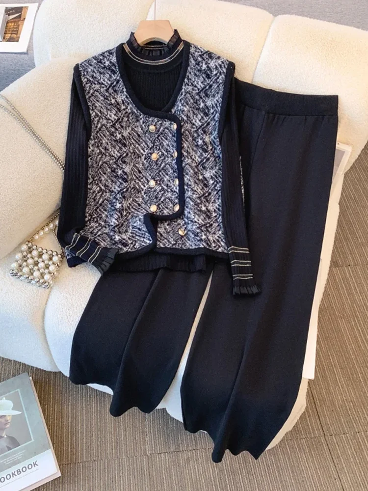 Autumn Winter Knitted 3 Piece Sets Women Korean Hooded Button Cardigan Sweater Coat + Sleeveless Tank Top + Wide Leg Pants Suits
Autumn Winter Knitted 3 Piece Sets Women Korean Hooded Button Cardigan Sweater Coat + Sleeveless Tank Top + Wide Leg Pants Suits