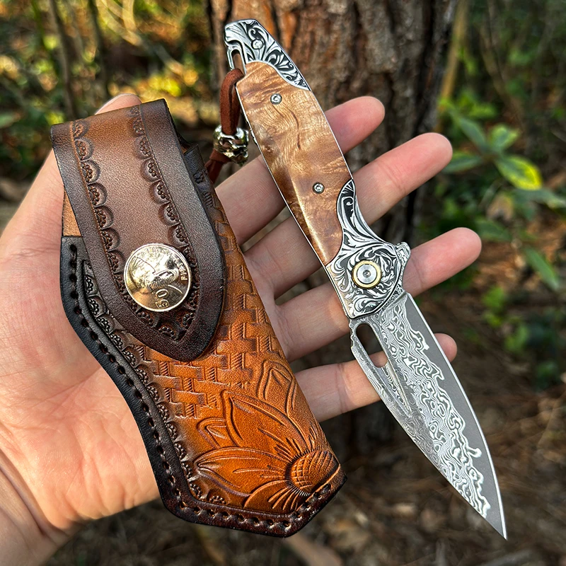 Handmade Damascus Steel Pocket Knife, Men's EDC Folding Knife, Camping Adventure, Hunting Survival Carrying Kitche Fishing Knife
Handmade Damascus Steel Pocket Knife, Men's EDC Folding Knife, Camping Adventure, Hunting Survival Carrying Kitche Fishing Knife