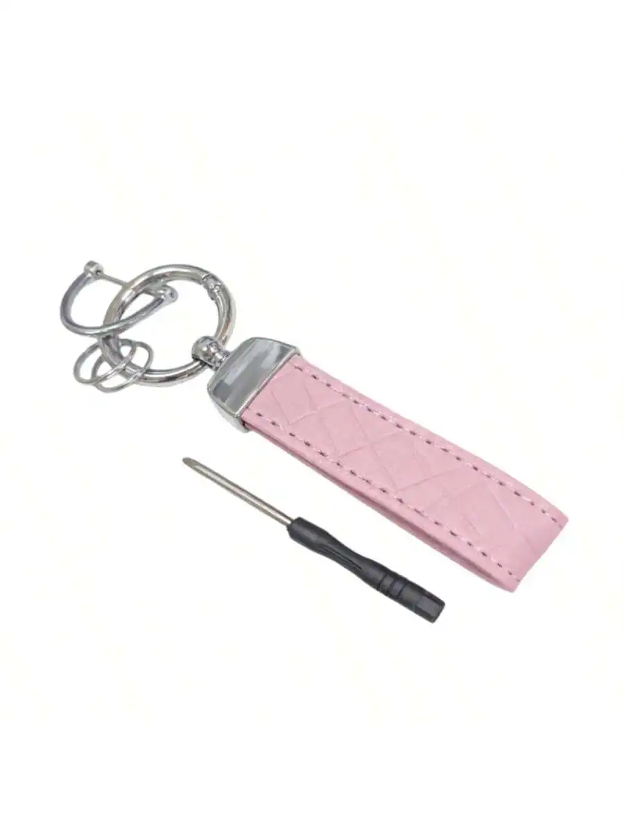 Pink PU Leather Keychain With Quilted Design And Metal Ring
Pink PU Leather Keychain With Quilted Design And Metal Ring