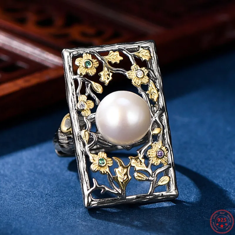 S925 Sterling Silver Rings for Women New Fashion Freshwater Pearl Vintage Ethnic Style Hollow Square Window-flower Jewelry
S925 Sterling Silver Rings for Women New Fashion Freshwater Pearl Vintage Ethnic Style Hollow Square Window-flower Jewelry