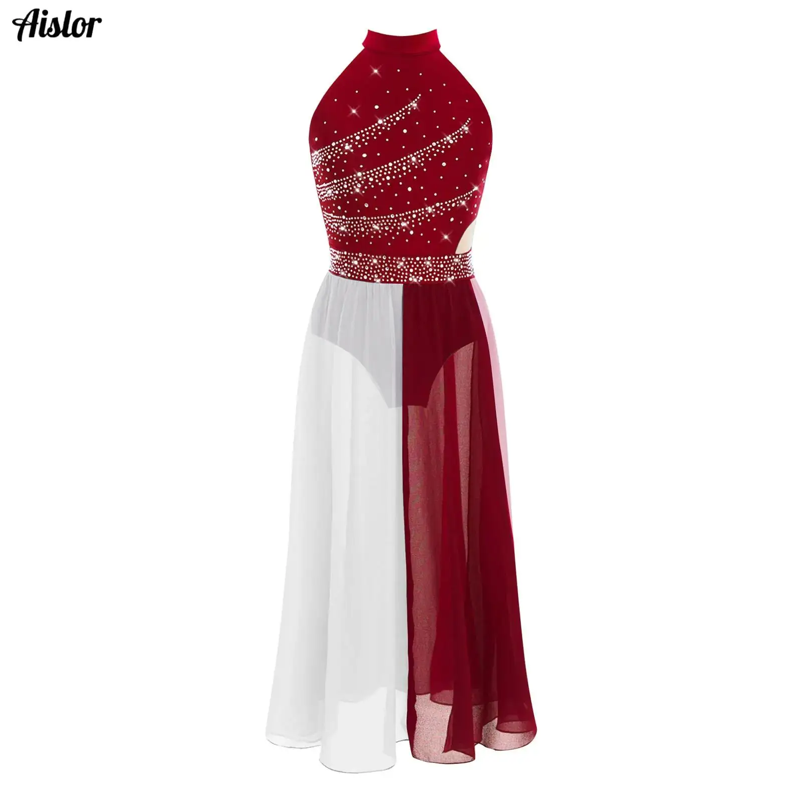 Kids Girls Lyrical Dance Dress Sleeveless Shiny Rhinestones Color Block Side Split Chiffon Maxi Dress Modern Ballet Dancewear
Kids Girls Lyrical Dance Dress Sleeveless Shiny Rhinestones Color Block Side Split Chiffon Maxi Dress Modern Ballet Dancewear