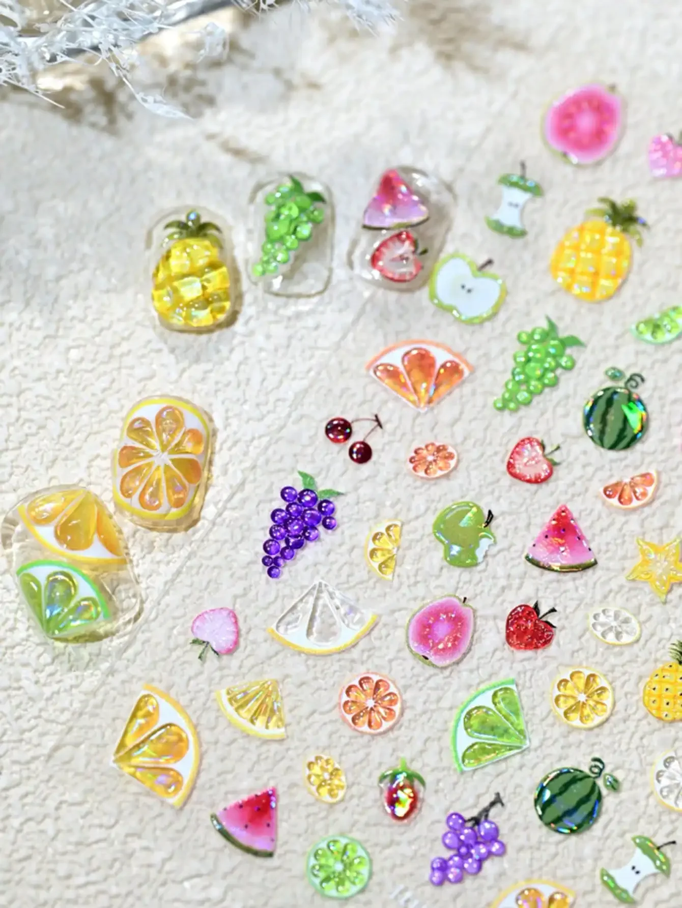 1pc Fruit Party Nail Stickers, 3D Jelly Embossed Nail Stickers, New Grape, Strawberry, Lemon, Apple Nail Stickers, Suitable For DIY Nail Art, Charming Design
1pc Fruit Party Nail Stickers, 3D Jelly Embossed Nail Stickers, New Grape, Strawberry, Lemon, Apple Nail Stickers, Suitable For DIY Nail Art, Charming Design