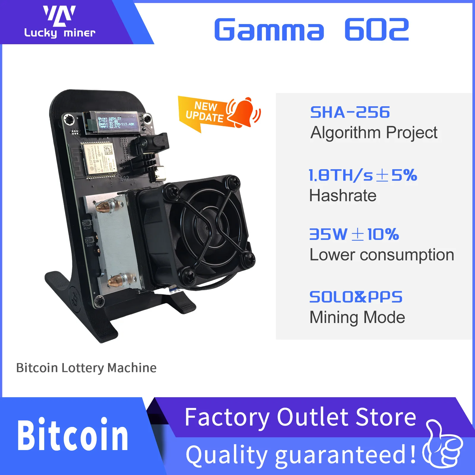 Gamma 602 1.7~1.8TH/s SHA256 Bitcoin Miner 35W Ultra Low Power Home Mining ASIC Crypto Mining Machine SOLO lottery Miner
Gamma 602 1.7~1.8TH/s SHA256 Bitcoin Miner 35W Ultra Low Power Home Mining ASIC Crypto Mining Machine SOLO lottery Miner