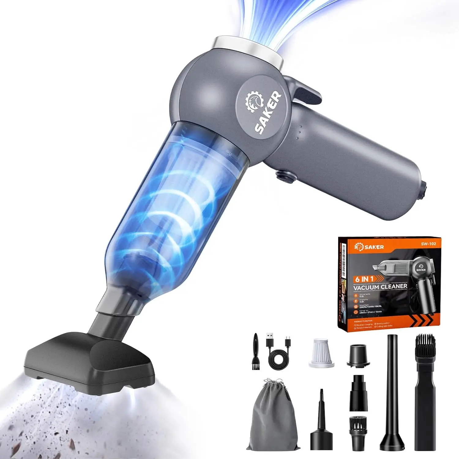 6 in 1 Car Vacuum Cleaner, 20000PA Handheld Vacuum Cordless Rechargeable 7800mAH with Type-C Reverse Charging, Window Breaker
6 in 1 Car Vacuum Cleaner, 20000PA Handheld Vacuum Cordless Rechargeable 7800mAH with Type-C Reverse Charging, Window Breaker