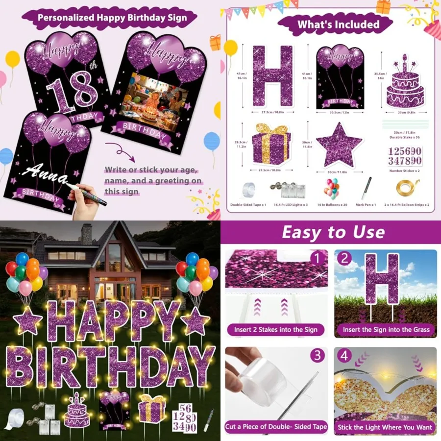 18 Pcs Happy Birthday Yard Sign with Stakes, Happy Birthday Yard Sign with 49.2 Feet LED Light, 16 In Large Personalized Happy
18 Pcs Happy Birthday Yard Sign with Stakes, Happy Birthday Yard Sign with 49.2 Feet LED Light, 16 In Large Personalized Happy