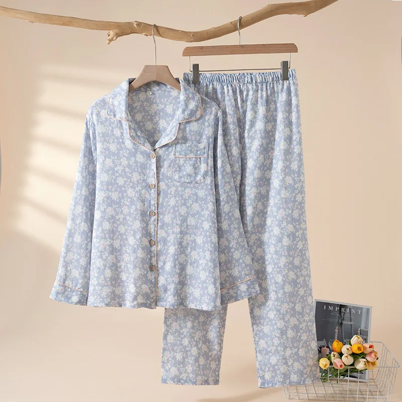 2026 New Women's Spring and Autumn Pajama Set 100% Cotton Crepe Collar Long Sleeve Long Pants Loose Home Clothes Two Piece Set
2026 New Women's Spring and Autumn Pajama Set 100% Cotton Crepe Collar Long Sleeve Long Pants Loose Home Clothes Two Piece Set