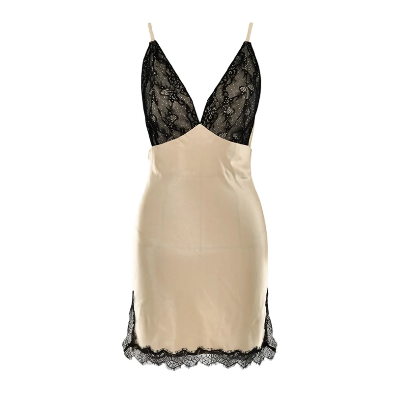 Ladies' Sexy Lace Satin Nightgown Deep V-style Lingerie Hollow Neck Hanging Suspender Pajama Dress Silky Skin Friendly Home Wear
Ladies' Sexy Lace Satin Nightgown Deep V-style Lingerie Hollow Neck Hanging Suspender Pajama Dress Silky Skin Friendly Home Wear