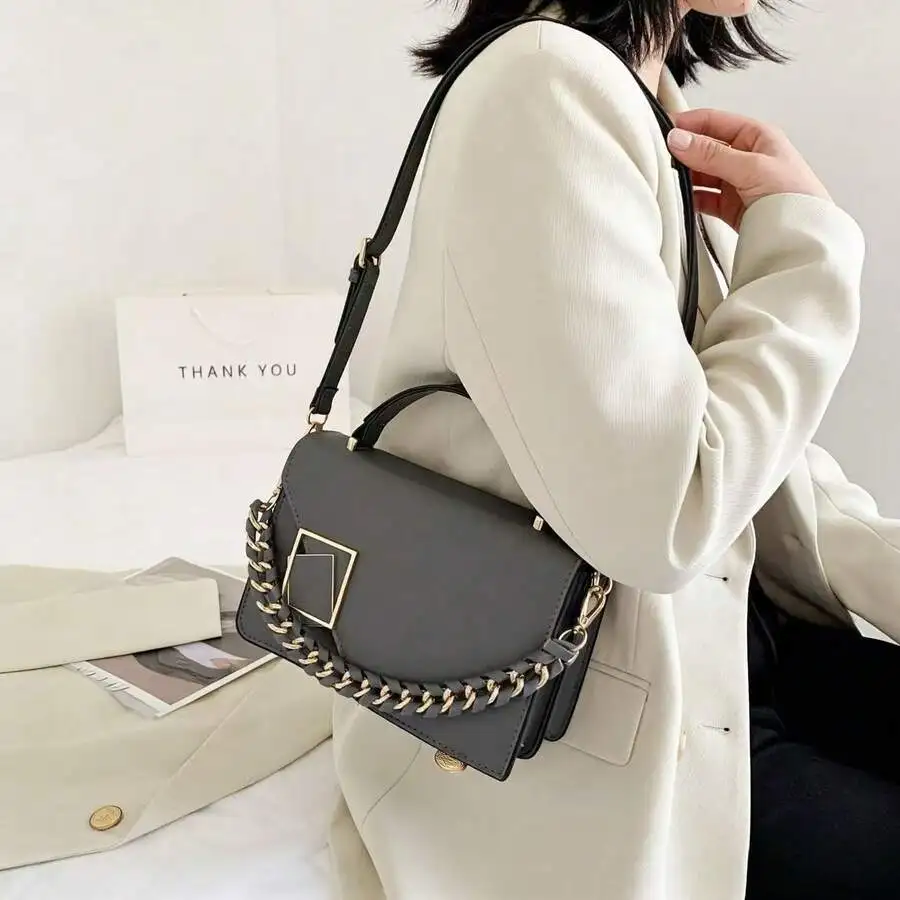 Gray Chain-Decorated Top Handle Crossbody Bag For Women
Gray Chain-Decorated Top Handle Crossbody Bag For Women