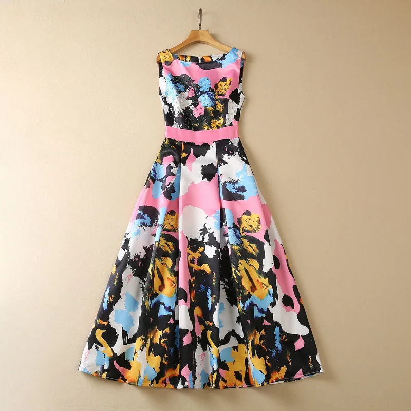 European and American women's clothes 2023 spring new Round neck Sleeveless colored printed beading fashion Pleated Dress
European and American women's clothes 2023 spring new Round neck Sleeveless colored printed beading fashion Pleated Dress