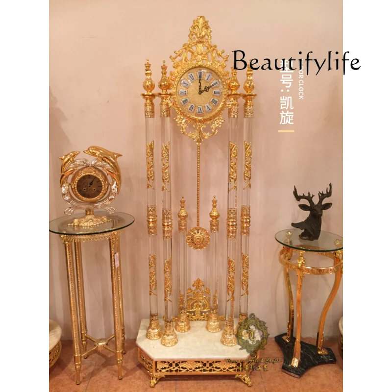 European floor clock high-grade handmade pure copper Chinese gold-plated crystal clock living room villa copper clock
European floor clock high-grade handmade pure copper Chinese gold-plated crystal clock living room villa copper clock