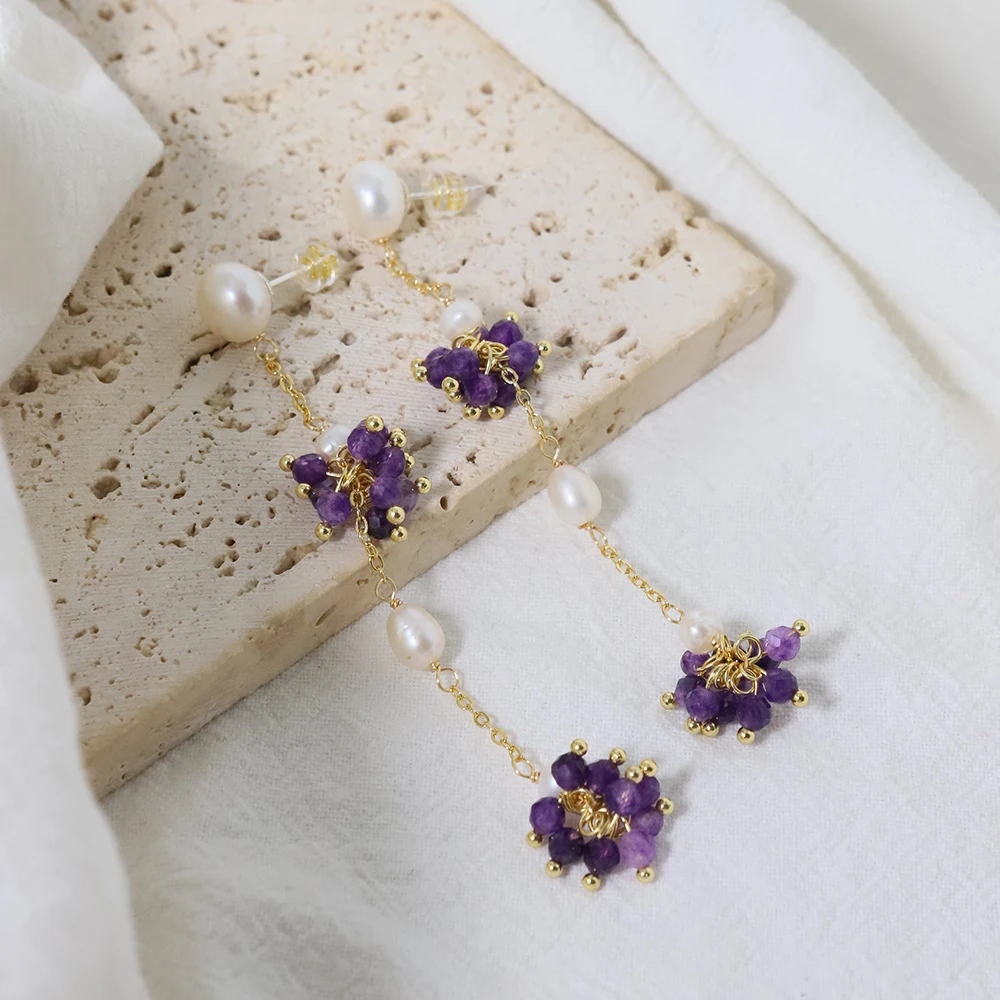 Natural Pearl Amethyst Flower Ball Pendant Earrings Korean Women's Luxury Jewelry Fashion Women's and Girls' Gifts GE1561
Natural Pearl Amethyst Flower Ball Pendant Earrings Korean Women's Luxury Jewelry Fashion Women's and Girls' Gifts GE1561