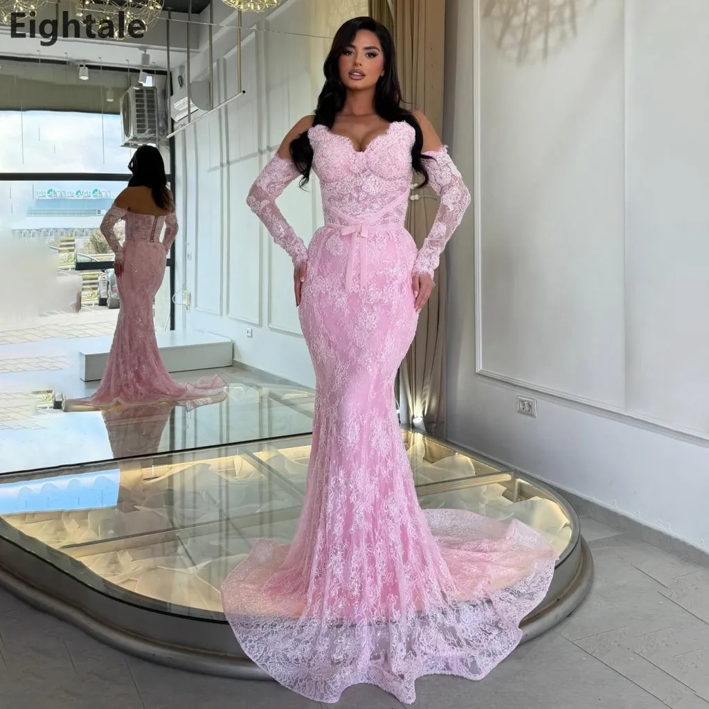 Eightale 2026 Off Shoulder Pink Lace Mermaid Maxi Evening Dress Detachable Long Sleeves Beaded Formal Prom Party Gown Customized
Eightale 2026 Off Shoulder Pink Lace Mermaid Maxi Evening Dress Detachable Long Sleeves Beaded Formal Prom Party Gown Customized
