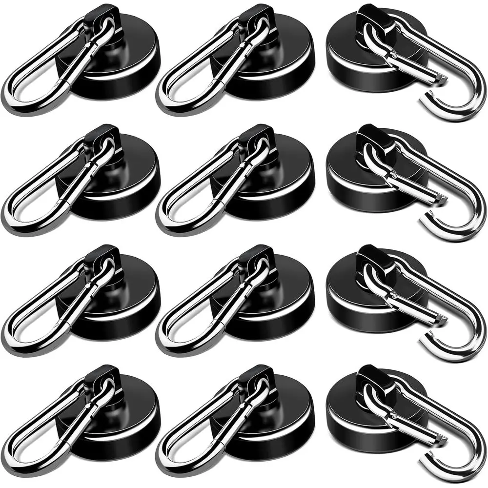 12-Pack Heavy-Duty 70lbs Neodymium Magnetic Hooks with Carabiner and Swivel for Kitchen, Cruise, Grill, Refrigerator
12-Pack Heavy-Duty 70lbs Neodymium Magnetic Hooks with Carabiner and Swivel for Kitchen, Cruise, Grill, Refrigerator