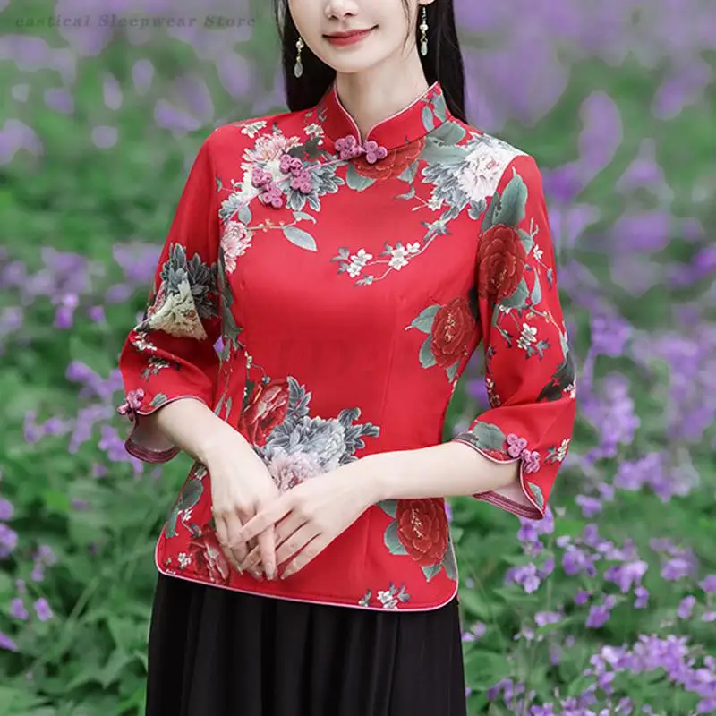 Красная одежда Тан в стиле ретро с принтом, женский летний новый атласный топ Cheongsam, рубашка большого размера 3XL, рубашка ханьфу, традиционная блузка с воротником-стойкой
Красная одежда Тан в стиле ретро с принтом, женский летний новый атласный топ Cheongsam, рубашка большого размера 3XL, рубашка ханьфу, традиционная блузка с воротником-стойкой