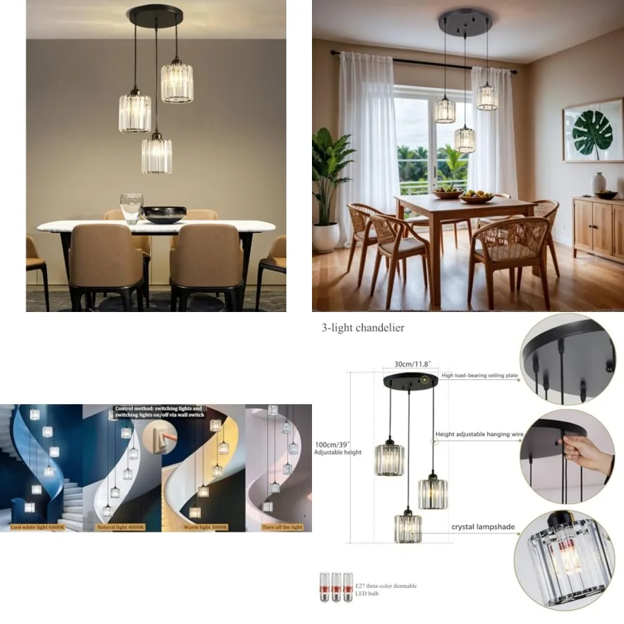 Crystal Pendant Black Light Cluster Ceiling, Modern Hanging Light Fixture for Kitchen Island, Adjustable Round Chandelier for F
Crystal Pendant Black Light Cluster Ceiling, Modern Hanging Light Fixture for Kitchen Island, Adjustable Round Chandelier for F