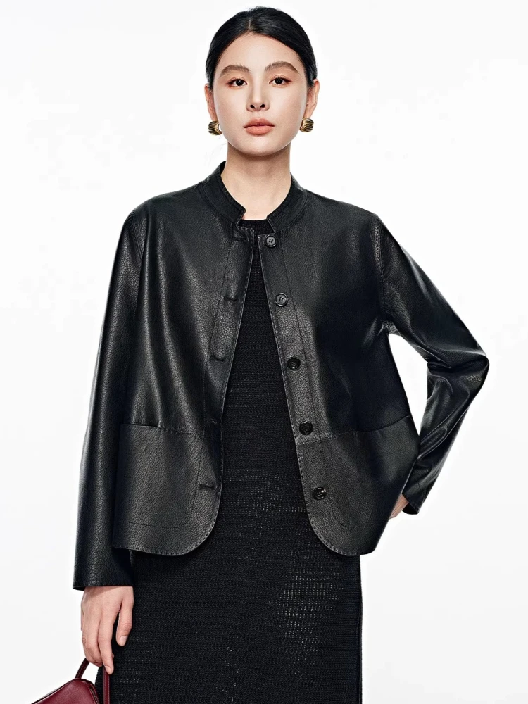 Casual Short Genuine Leather Jackets for Women Spring Autumn High-end Simple Stand Collar Lychee Texture Real Goatskin Coat
Casual Short Genuine Leather Jackets for Women Spring Autumn High-end Simple Stand Collar Lychee Texture Real Goatskin Coat