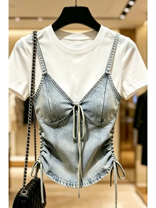 White Denim Short Sleeve T-Shirt Women's Spring Summer New Design Fashionable Set High Waist Straight Cut Slim Fit Citywalk
White Denim Short Sleeve T-Shirt Women's Spring Summer New Design Fashionable Set High Waist Straight Cut Slim Fit Citywalk