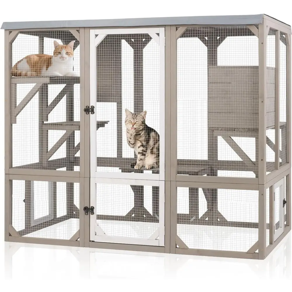 Wooden Outdoor Cat Enclosure with Window Access, 3-Level Kitty House for Feral Cats, Patio Pet Door Included
Wooden Outdoor Cat Enclosure with Window Access, 3-Level Kitty House for Feral Cats, Patio Pet Door Included