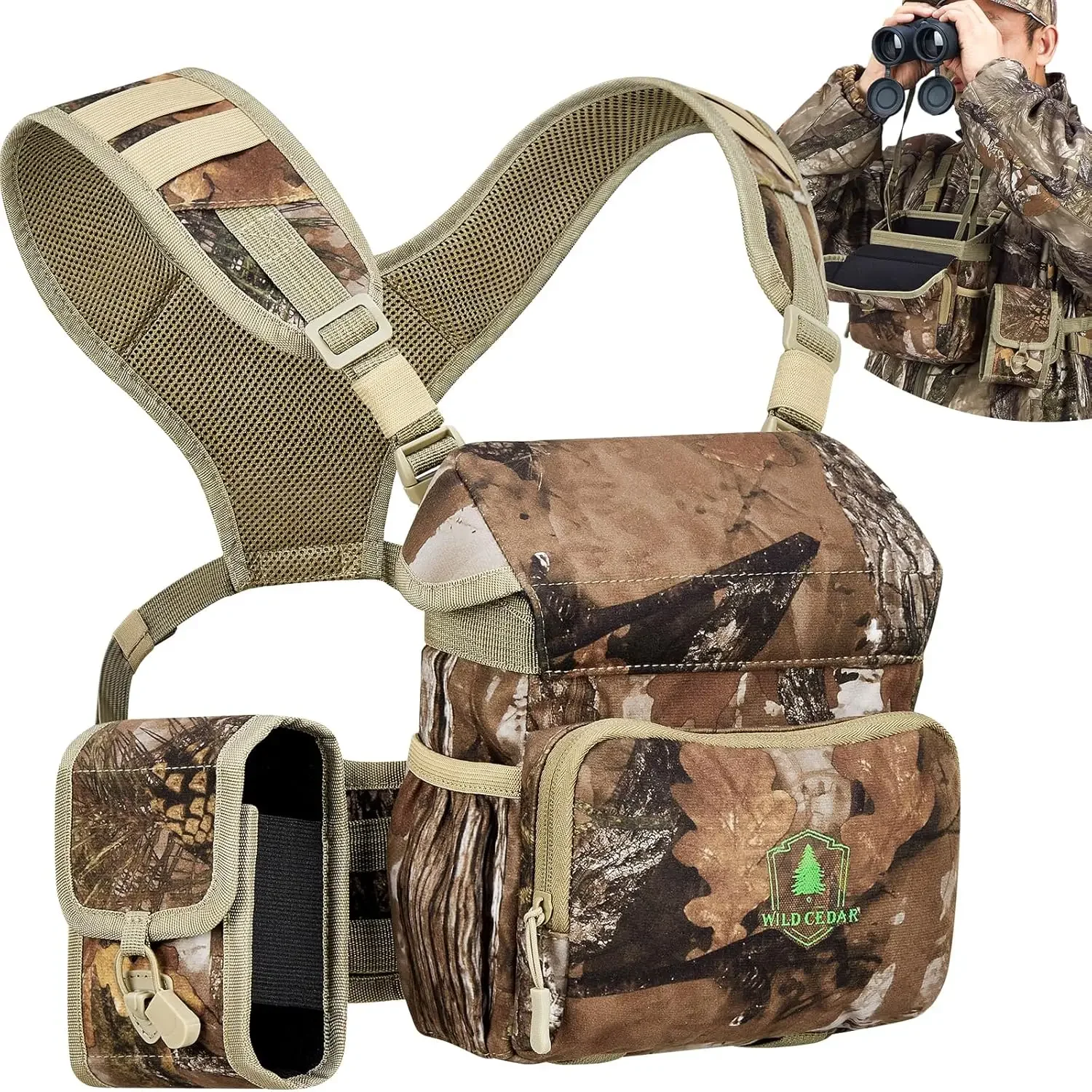 Wild Cedar Binocular Harness Chest Pack with Rangefinder Pouch, Bino Harness with Rain Cover for Bird Watching, Hunting, Hiking
Wild Cedar Binocular Harness Chest Pack with Rangefinder Pouch, Bino Harness with Rain Cover for Bird Watching, Hunting, Hiking