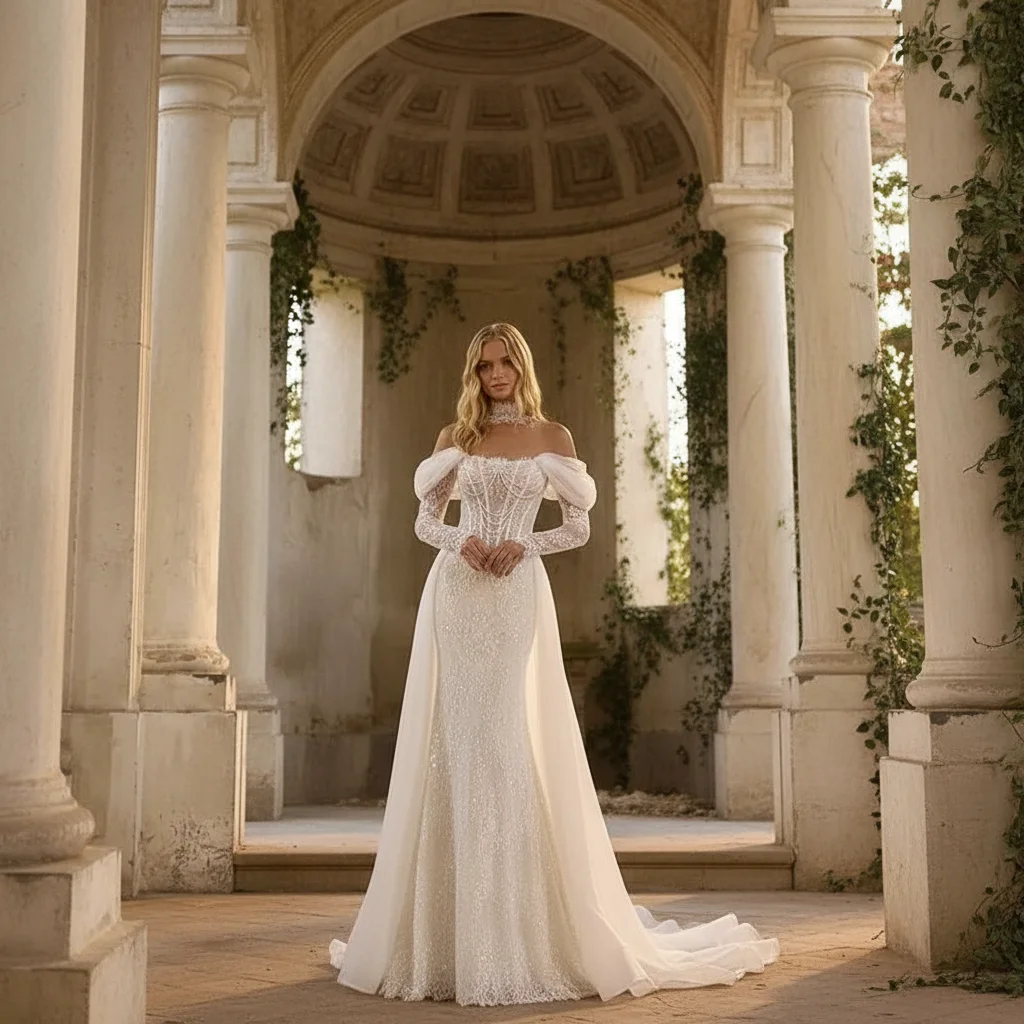 Luxury Mermaid Wedding Dress Off-Shoulder Long Lace Sleeve Beaded Detachable Train Bridal Gown Customizable Vestido De Novia
Luxury Mermaid Wedding Dress Off-Shoulder Long Lace Sleeve Beaded Detachable Train Bridal Gown Customizable Vestido De Novia