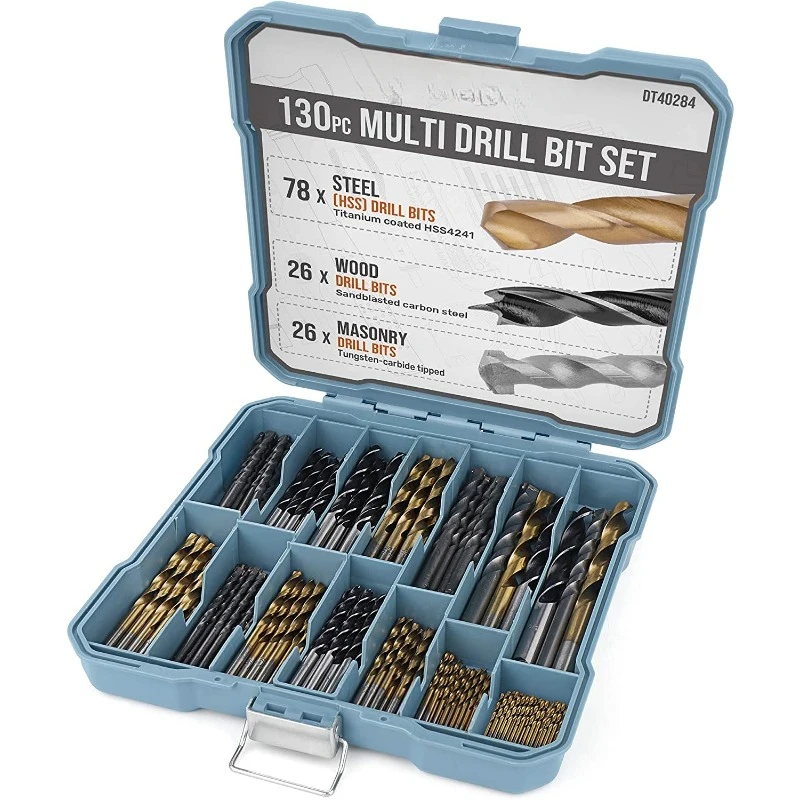 Tools Drill Bit Set 130pc Multi SAE – 11 Sizes 1/16in to 3/8in – HSS Titanium, Masonry & Brad Point Steel Bits
Tools Drill Bit Set 130pc Multi SAE – 11 Sizes 1/16in to 3/8in – HSS Titanium, Masonry & Brad Point Steel Bits