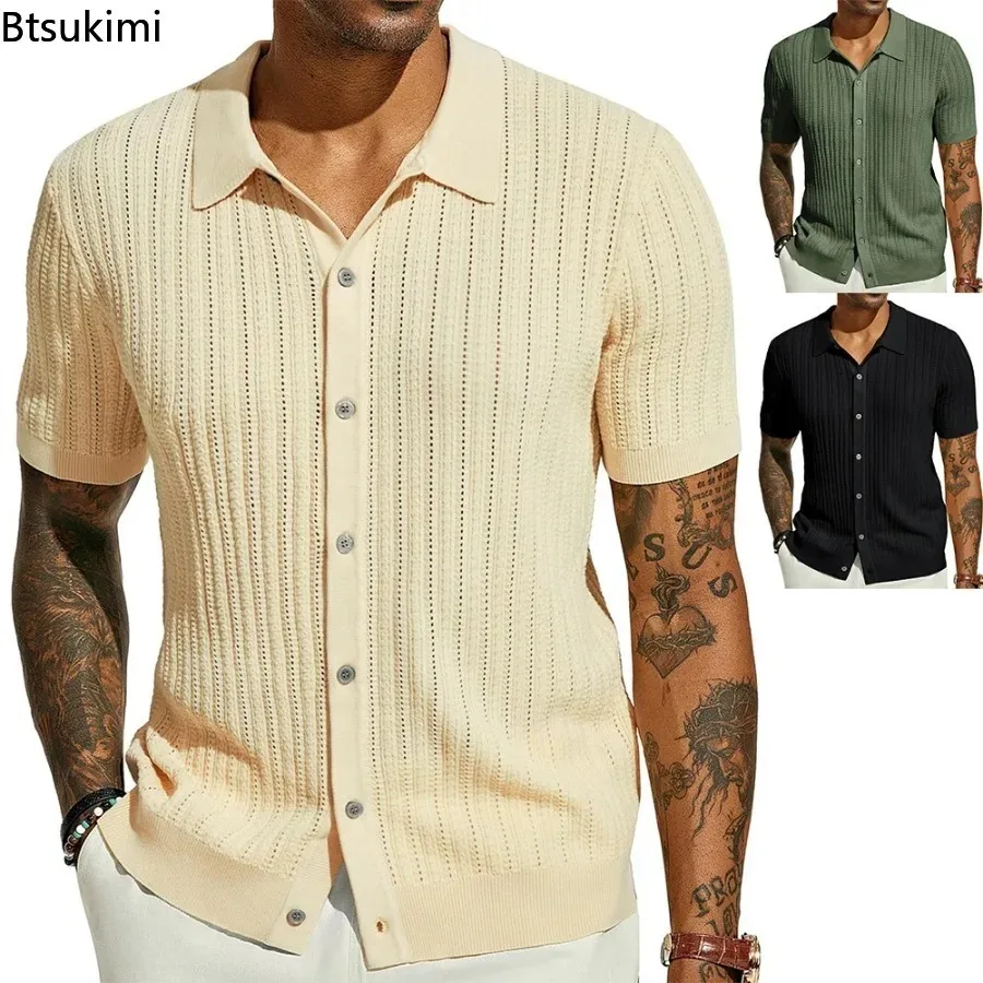 Fashion Vintage Knitted Shirts for Men Summer Cool Hollow Out Breathable Cardigan Short Sleeve Solid Tops Male Casual Beach Tees
Fashion Vintage Knitted Shirts for Men Summer Cool Hollow Out Breathable Cardigan Short Sleeve Solid Tops Male Casual Beach Tees