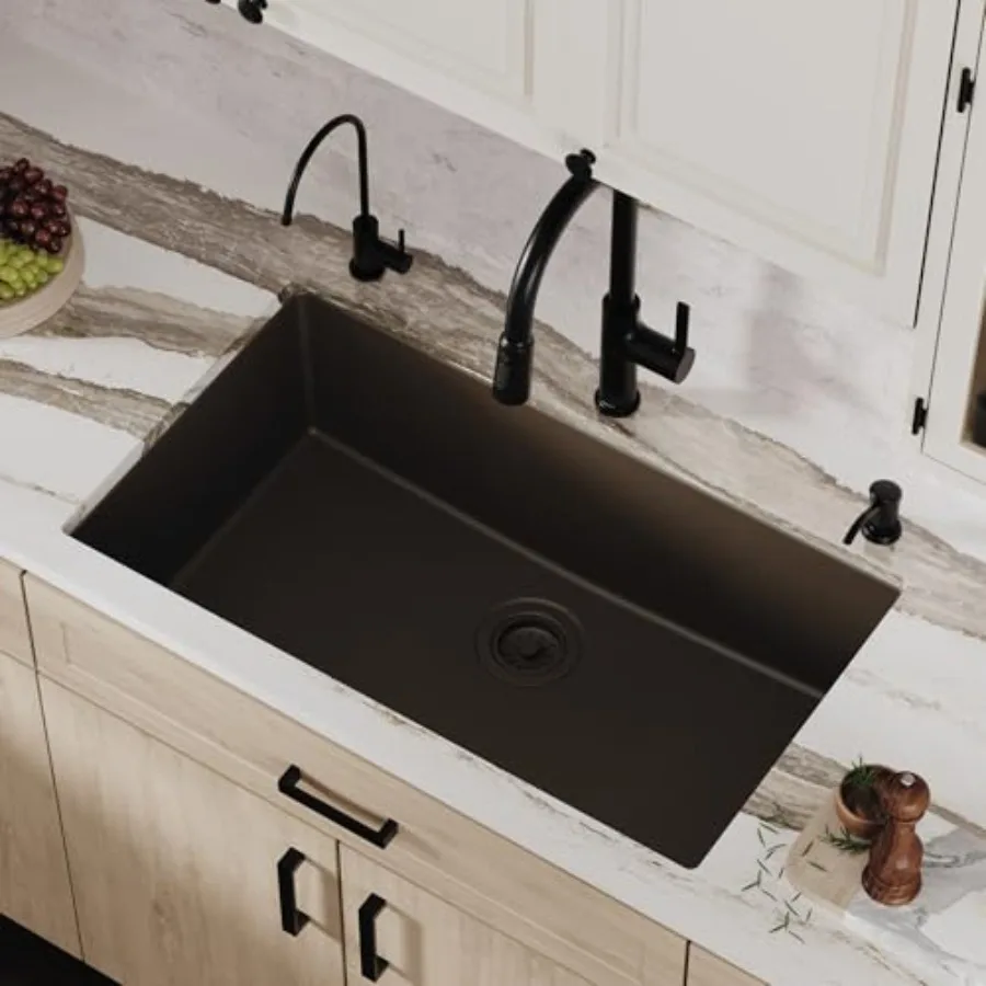 Undermount 33" Large Single Bowl Granite Quartz Composite Kitchen Sink in Brown – Extra Deep 9" Basin, Heat & Scratch Resistant
Undermount 33" Large Single Bowl Granite Quartz Composite Kitchen Sink in Brown – Extra Deep 9" Basin, Heat & Scratch Resistant