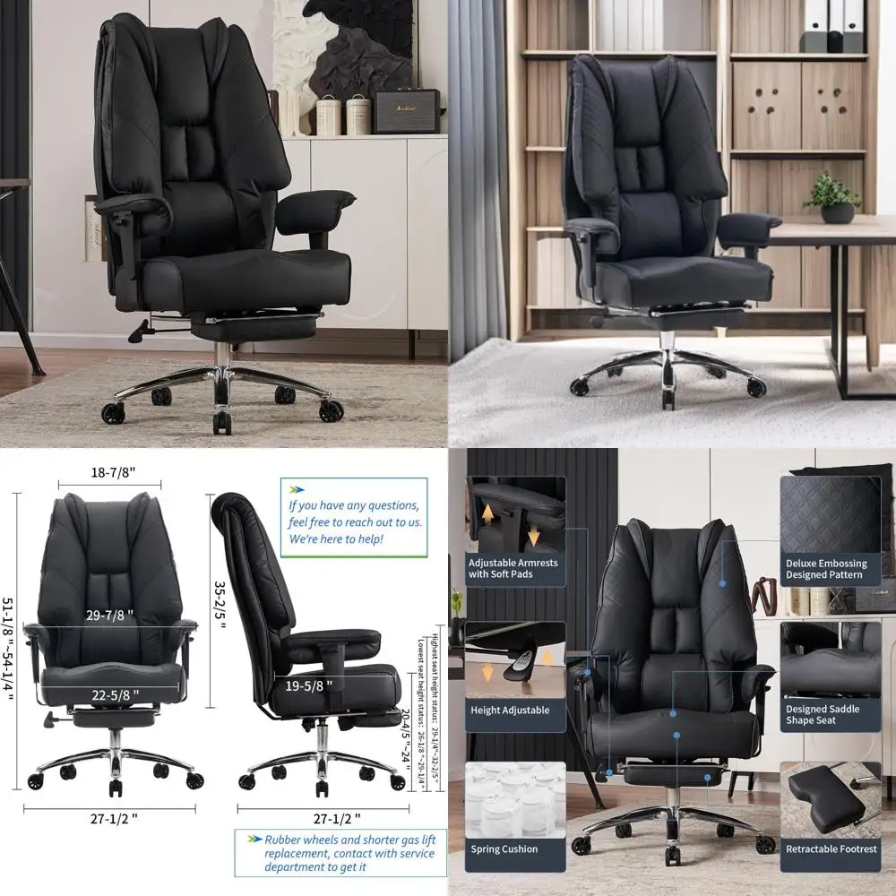 Ergonomic High-Back Leather Office Chair with Wide Seat and Footrest for 400lbs Capacity
Ergonomic High-Back Leather Office Chair with Wide Seat and Footrest for 400lbs Capacity