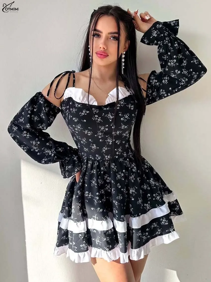 Oymimi Autumn Black Print Women's Dress Casual Spaghetti Strap Patchwork Long Sleeve Dresses Fashion Ruffled Pleated Mini Dress
Oymimi Autumn Black Print Women's Dress Casual Spaghetti Strap Patchwork Long Sleeve Dresses Fashion Ruffled Pleated Mini Dress