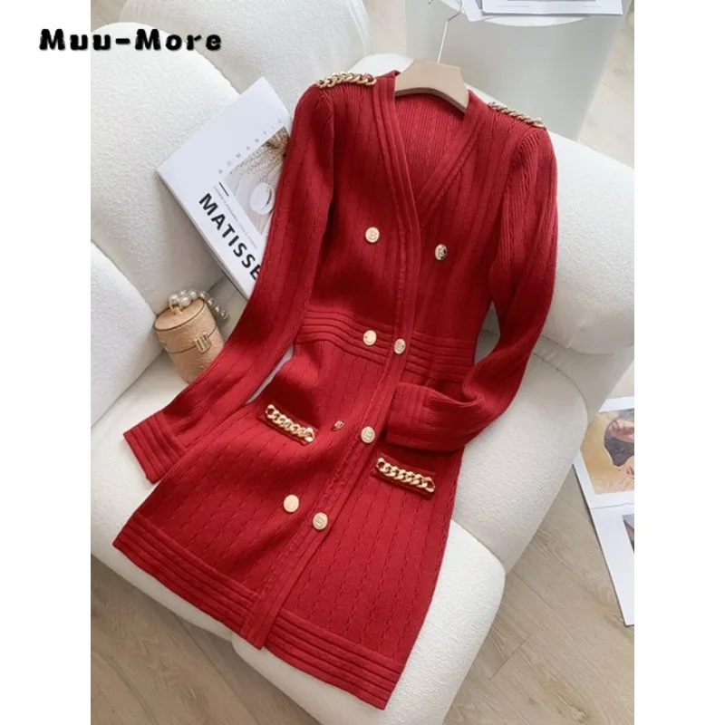 2023 Winter Vintage Red Long Sleeve Knitting Midi Dresses Autumn Women Elegant Casual V-neck Slim Fit A-Line Office Lady Dress
2023 Winter Vintage Red Long Sleeve Knitting Midi Dresses Autumn Women Elegant Casual V-neck Slim Fit A-Line Office Lady Dress