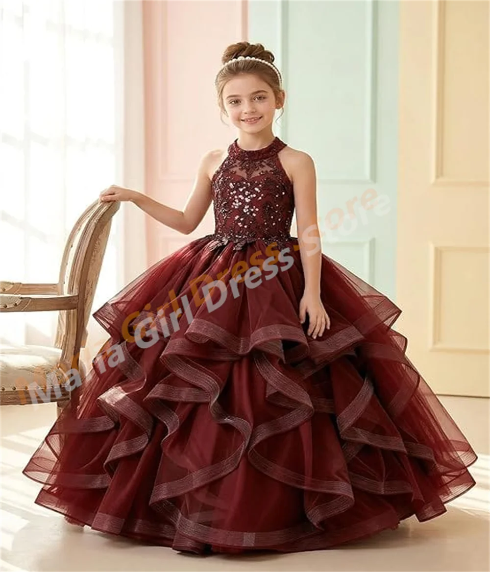 Sequined Lace Appliqué Tiered Tulle 2026 New Flower Girl Birthday Gown with Halter Neck Ruffle Princess First Communion Dress
Sequined Lace Appliqué Tiered Tulle 2026 New Flower Girl Birthday Gown with Halter Neck Ruffle Princess First Communion Dress