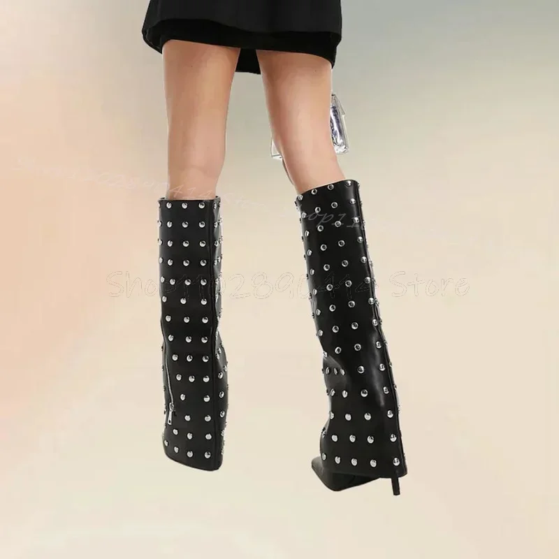 Rivets Zipper Decor Black Turned Over Pointed Toe Boots Slip On Women Shoes Thin High Heels New Fashion 2025 Zapatos Para Mujere
Rivets Zipper Decor Black Turned Over Pointed Toe Boots Slip On Women Shoes Thin High Heels New Fashion 2025 Zapatos Para Mujere