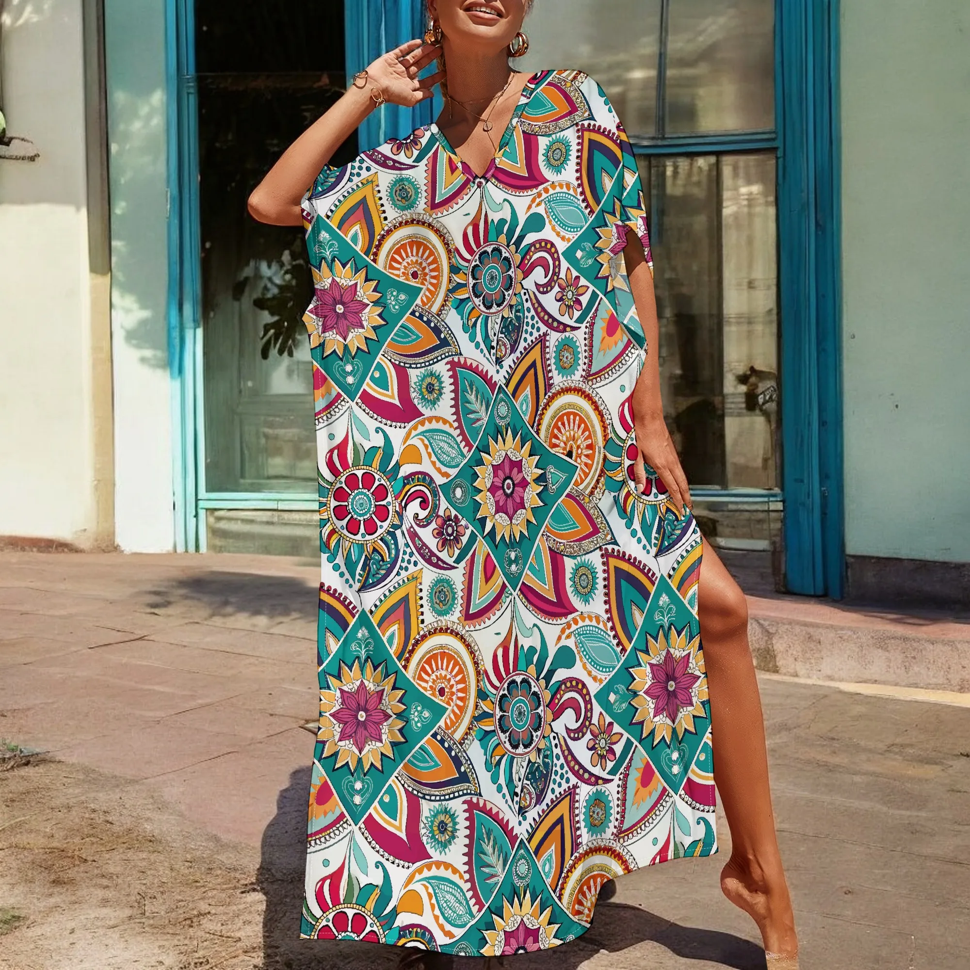 Colorful Floral Print Kaftan Dress Afrocentric Women's Elegant V-Neck Maxi Dress S-3XL Resort Wear
Colorful Floral Print Kaftan Dress Afrocentric Women's Elegant V-Neck Maxi Dress S-3XL Resort Wear