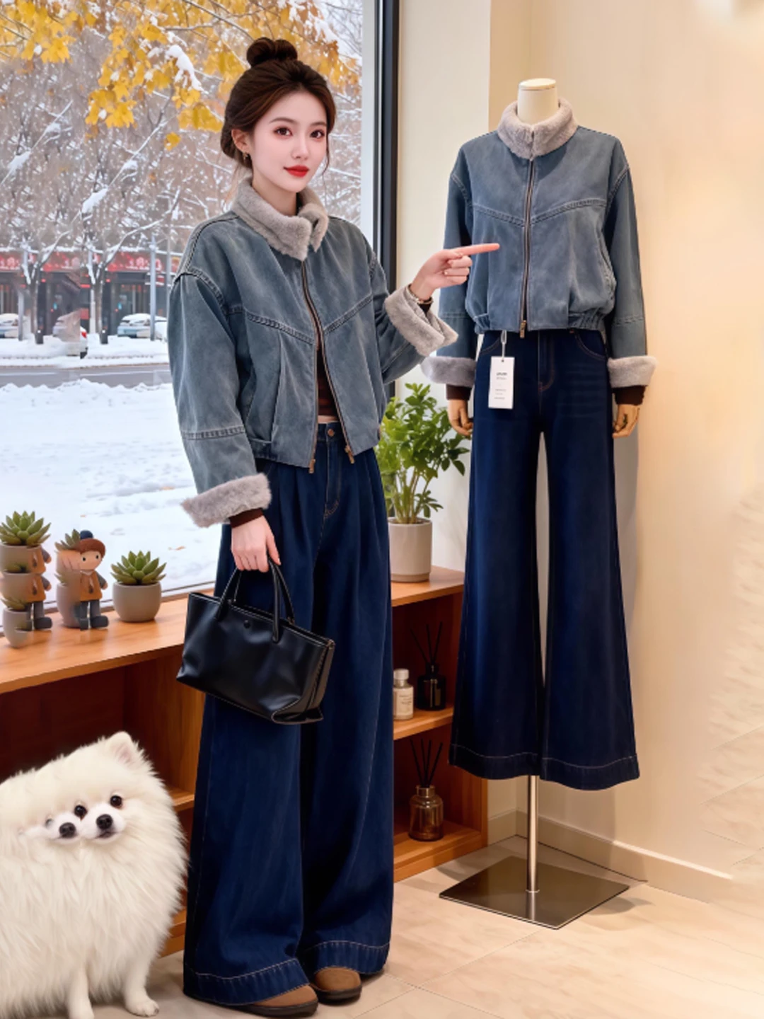 Retro Lamb Fur Stand Collar Denim Jaet Women's ular Winter Outerwear Long Sve Zipper Closure Color Casual Sle
Retro Lamb Fur Stand Collar Denim Jaet Women's ular Winter Outerwear Long Sve Zipper Closure Color Casual Sle