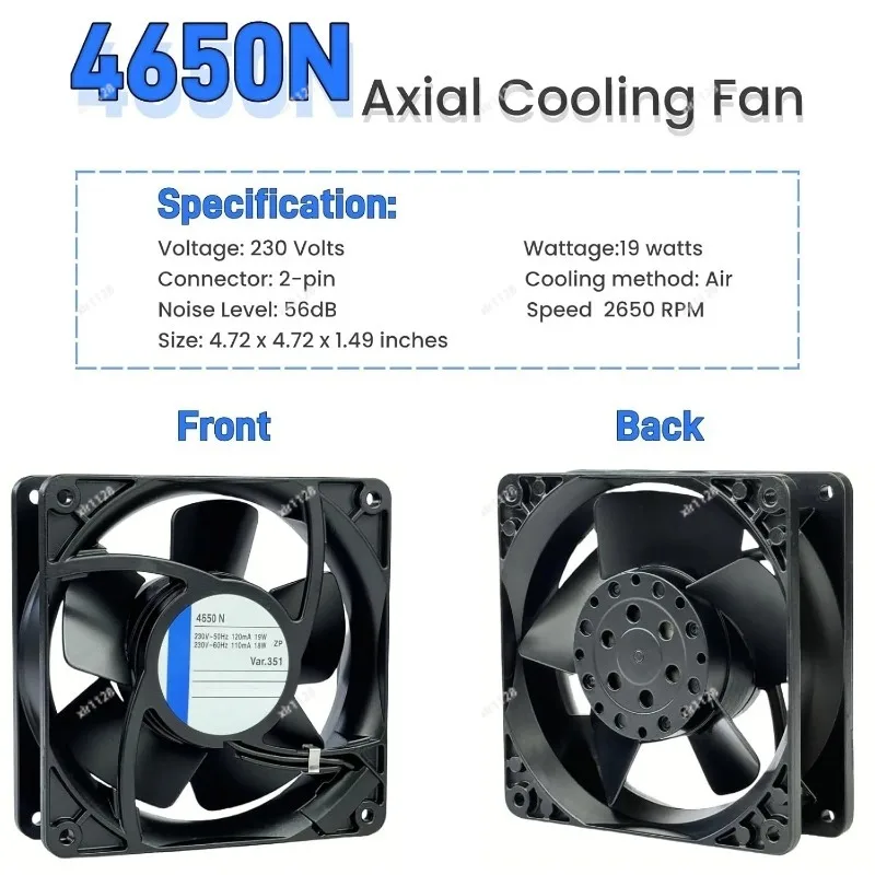 4650N 120x120x38mm 2-Pin Axial Fan AC 230V 0.12A All Metal High Temp Resistant Cooling Fan
4650N 120x120x38mm 2-Pin Axial Fan AC 230V 0.12A All Metal High Temp Resistant Cooling Fan