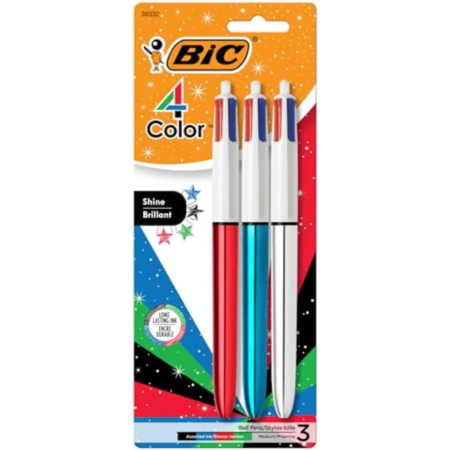 4 Color Shine Retractable Ballpoint Pen, 1.0 mm Medium Point, Long-Lasting Ink, 3-Count in Assorted Ink
4 Color Shine Retractable Ballpoint Pen, 1.0 mm Medium Point, Long-Lasting Ink, 3-Count in Assorted Ink